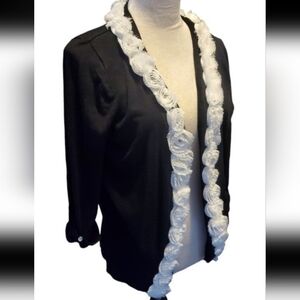 Cyrus Women Cardigan Sweater Black Open Front 3/4 Sleeves XL black white elegant